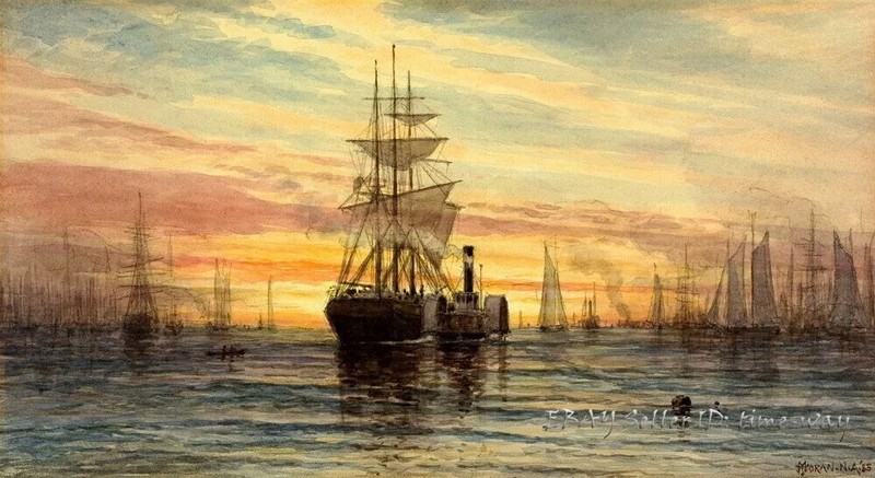 sailboat dusk harbor impression Oil painting Art Giclee Printed on canvas P1252