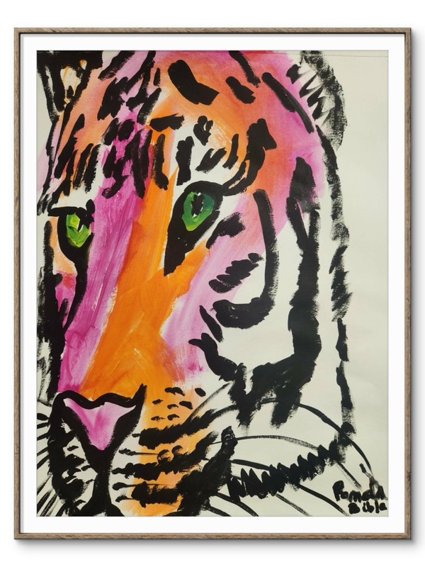 Abstract Tigar Impressionistic Original Wall Art 14X11 Mixed Media Paper