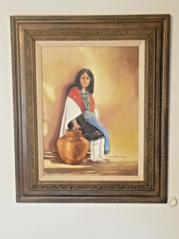 BEAUTIFUL O/C PORTRAIT NATIVE AMERICAN WOMAN JOEL TITO RAMIREZ INDIAN JEWELRY 89