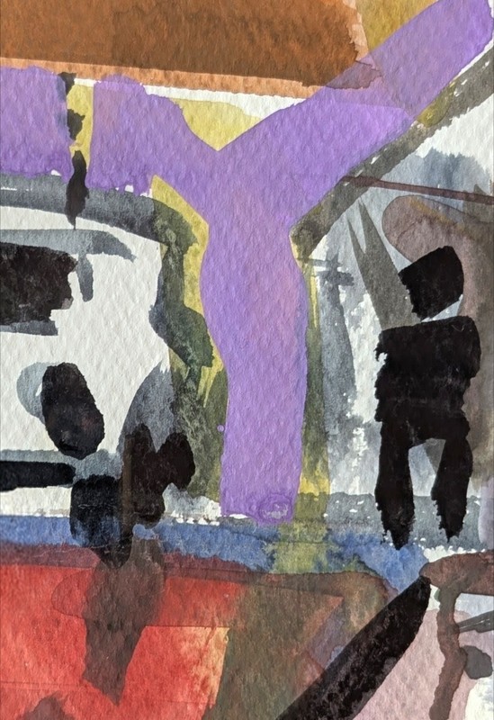 Vibrant MCM Abstract Cityscape Diptych - Set of 2 Original Watercolors gallery