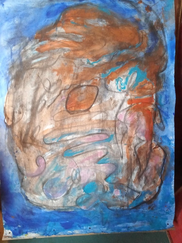 Abstract Blue Acrylic Painted on paper.Handmade Original Contemporary Art