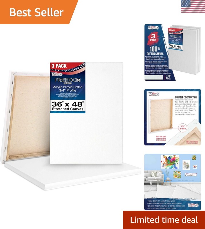 36×48 Inch Stretched Canvas 3-Pack – Triple Primed, Artist Quality Cotton