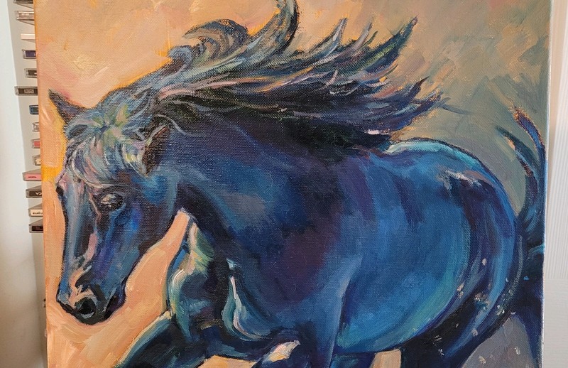 A Running Horse, Original Oil painting, Animal,Contemporary, Size 16"x20",2023 gallery