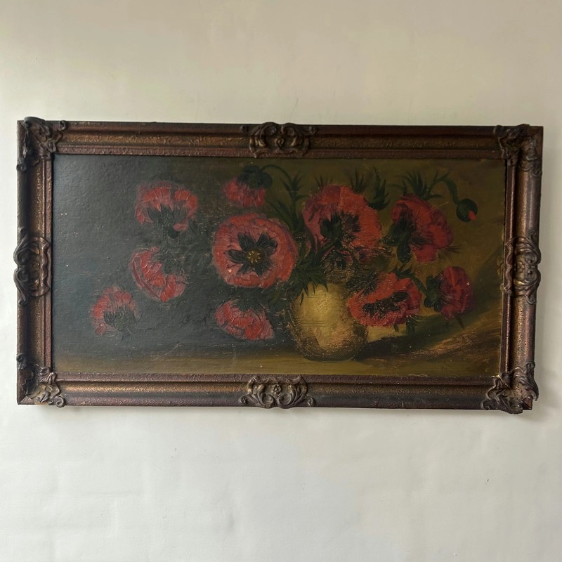 Rustic Floral Still Life Oil Painting «Worn Cardboard» Timeless Large Artwork