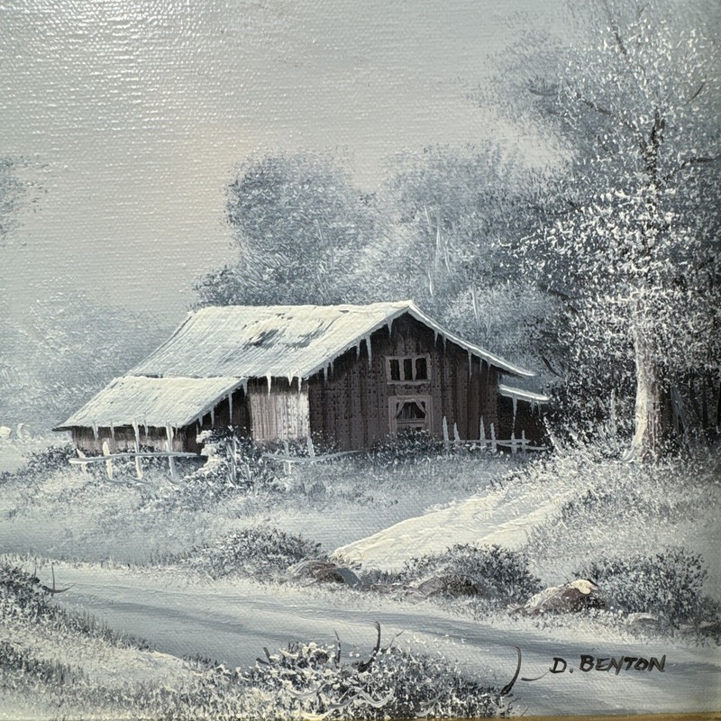 Winter Scapes Barn And Winter Home 8x10 Paintings Framed 11x13 Frame By D Benton gallery