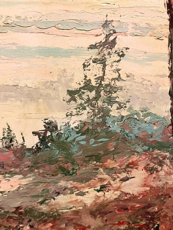 Old 1959 Expressionist Impressionist Landscape Oil Painting Trees Artist Signed gallery