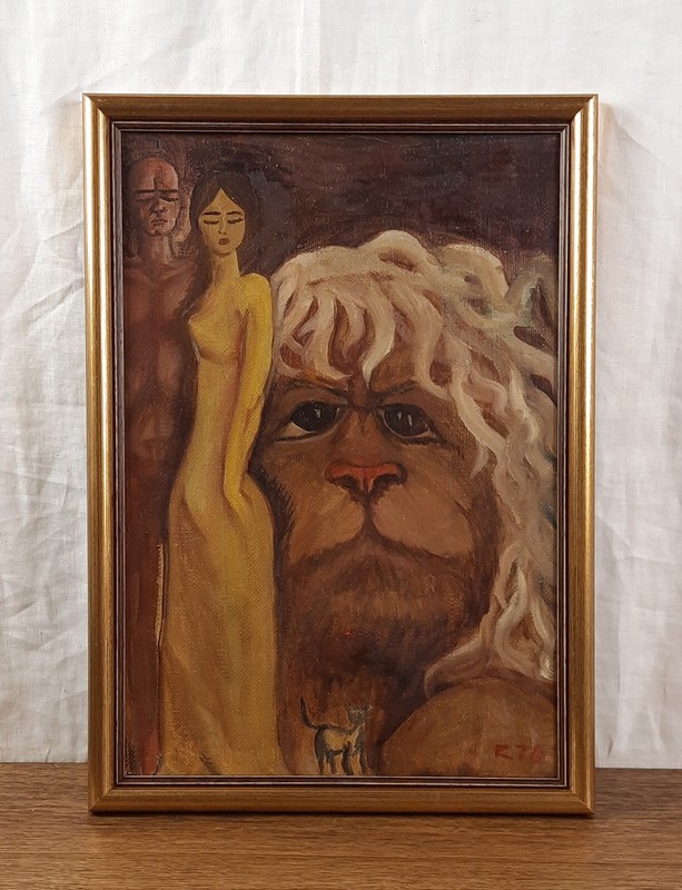 Beauty and the Beast, Surreal Figurative Painting, Original Oil,Ukrainian artist