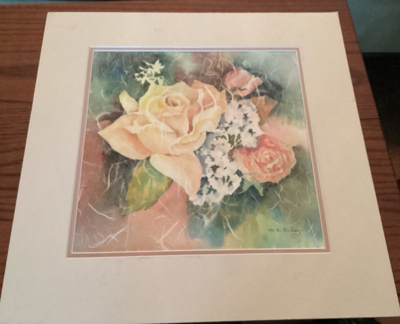 Artist Signed Watercolor ROSES. By M. C. Richey 11”x 11”.