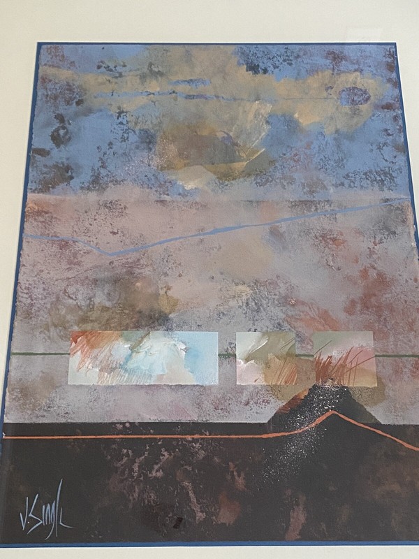 Jerry Seagle Signed Acrylic 'Magic' Framed Layered Abstract Matted Appx 40"x30" gallery