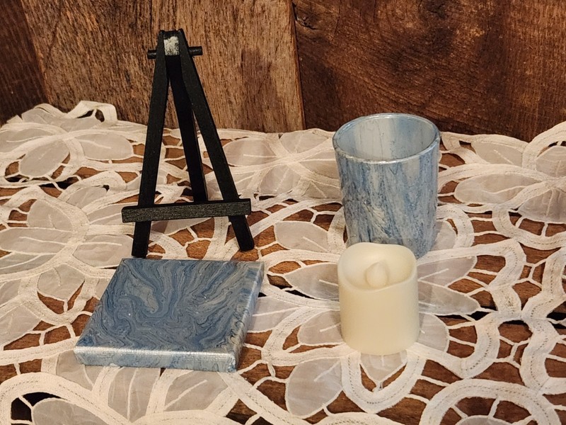 Signed Miniature Painting w/Easel & Painted Votive Holder w/ Electric Candle gallery