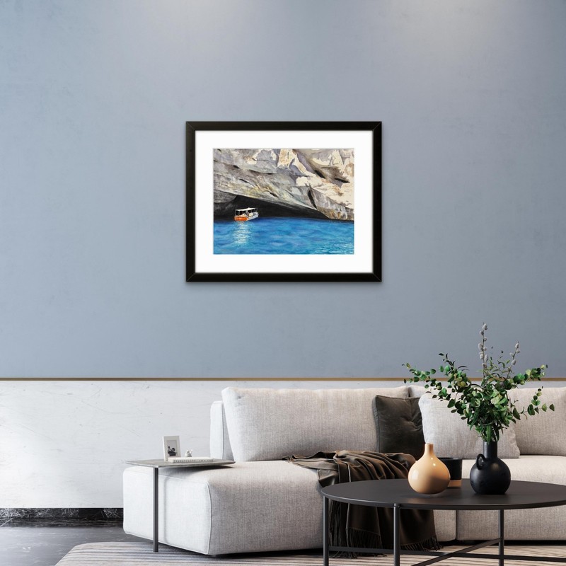 Original Watercolor Painting Landscape Seaside 12 x 16 Framed - "Blue Grotto" gallery