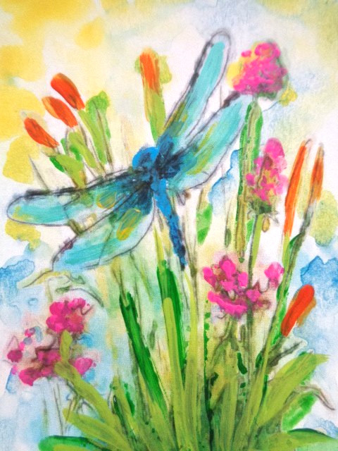 ACEO Insect FLYING DRAGONFLY Art