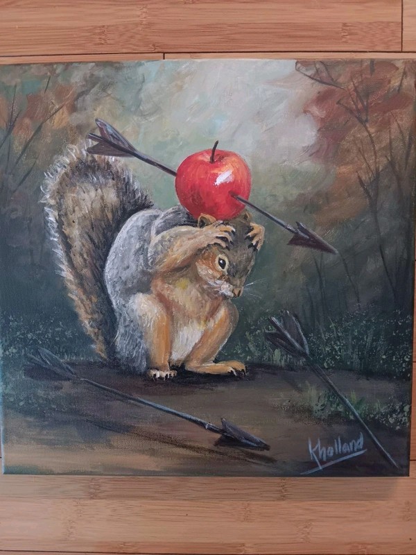 Original Whimsical Painting » Trust Issues» by kholland 12×16 Squirrel