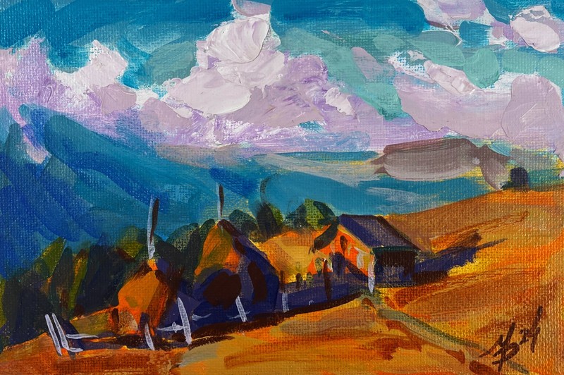 Acrylic Painting House In The Mountains M. Patskan Unframed Original nAAA4923