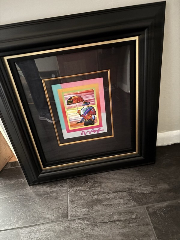 Peter Max, Umbrella Man on Blends Mixed Media Unique Variation COA and Appraisal