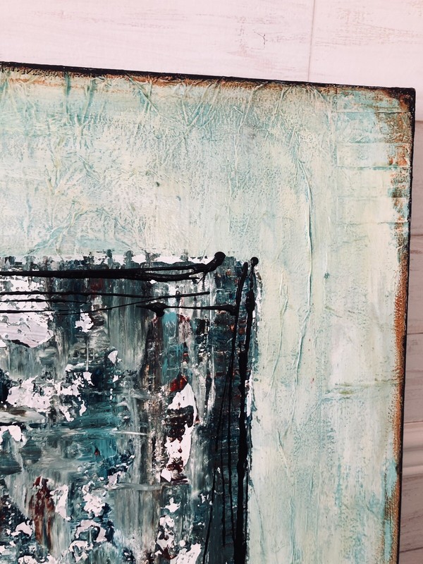 Original Abstract Acrylic Collage Painting By Lisa Carney: “Faded Peppermint” gallery