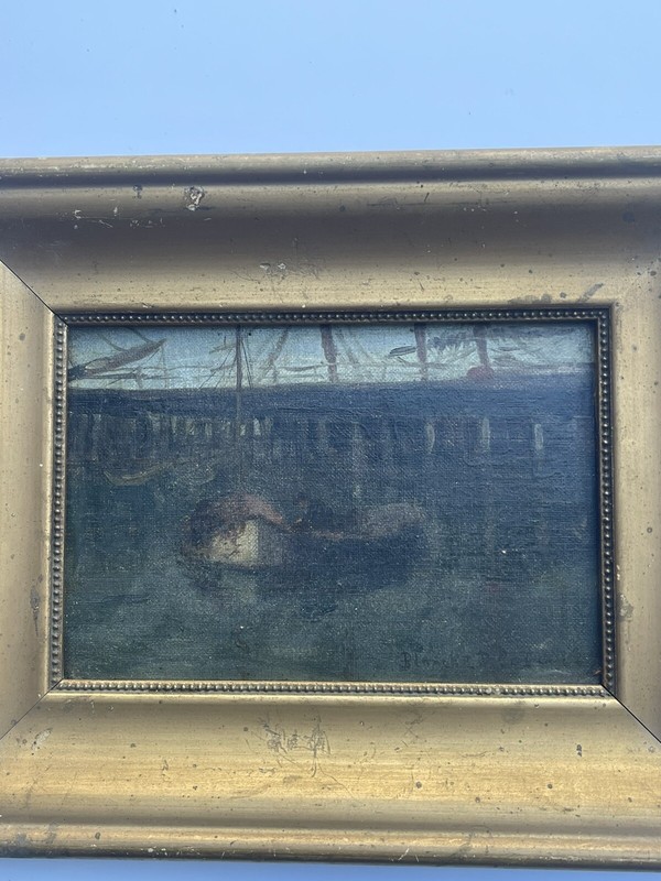 Antique Painting Landscape Blanche Dougan Cole American Listed Nautical Boat Oil gallery