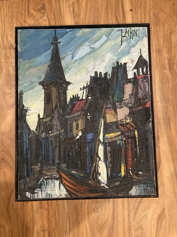 Original Mid-Century European Cityscape Oil Painting – Signed – 25 x 20