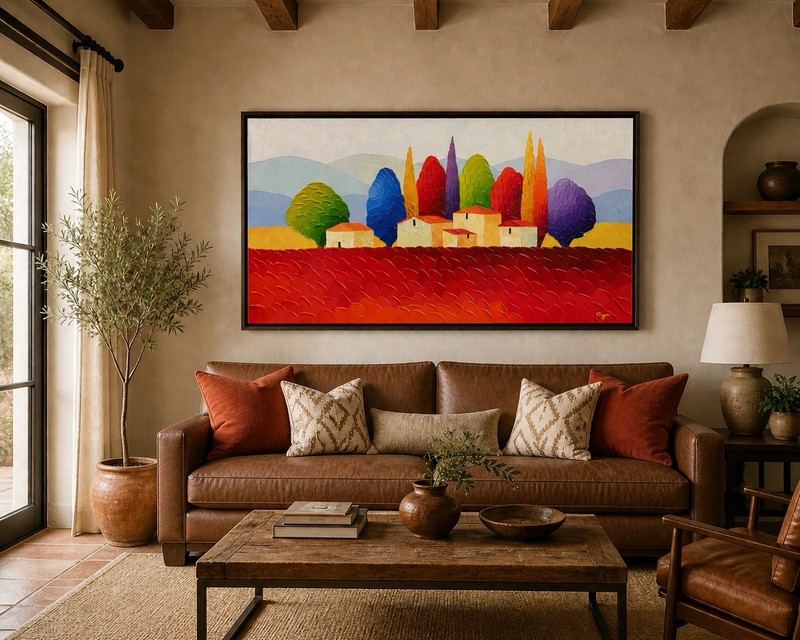 Original Sveta Esser Acrylic Painting On Canvas Tuscan Landscape Colorful