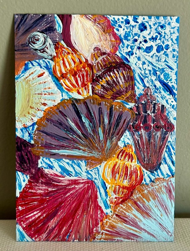 ACEO Original Acrylic Painting by Annelisek.art, Sea Shells Ocean, 2.5 X 3.5in