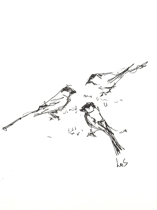 Original Abstract Expressionism 9x12 Birds Paper Drawing Handmade Signed Art 22 gallery