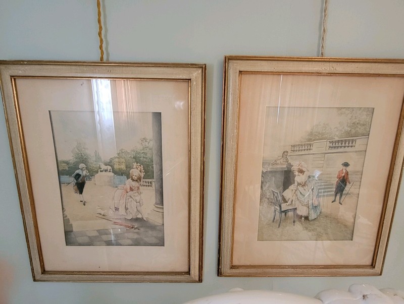 Antique Watercolor Paintings Pair Signed Lucius Rossi Framed French 19th Century