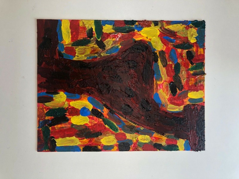 original abstract painting. Colors: Red, blue, green, yellow, black, orange.