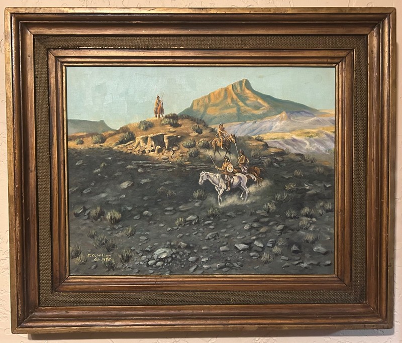 E. D. Wilson Midwestern Native American Painting 18” X 14” Oil Painting Signed