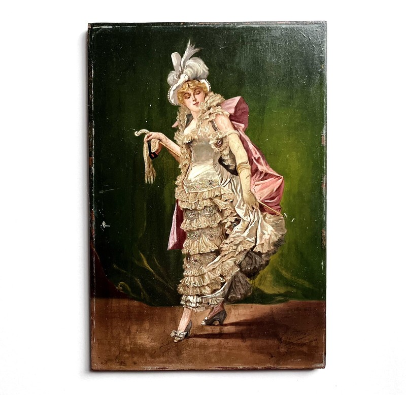 Georges Clairin Small Belle Epoque Oil Painting Frou Frou La Promenade 1880s