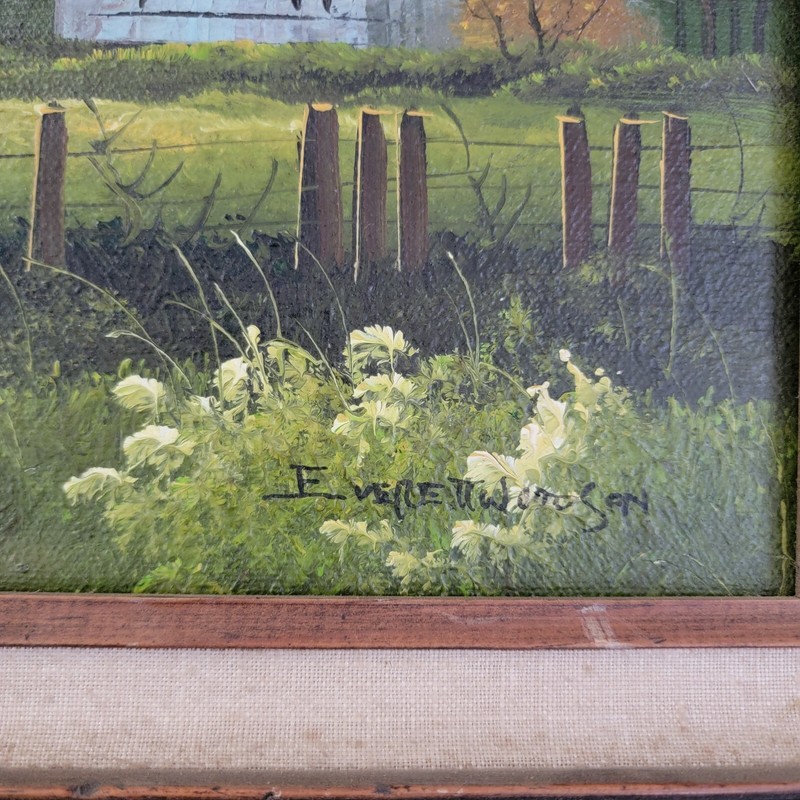 Everett Woodson Oil Painting Rural Farm Scene Red Barn on Canvas Framed 16 x 21" gallery
