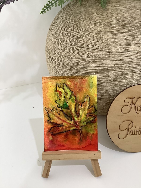 Aceo By Kenna Ink Maple Leaf Painting Original Art 2.5” X 3.5” Signed gallery