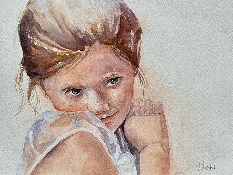 Original Signed Watercolor Painting Child 2