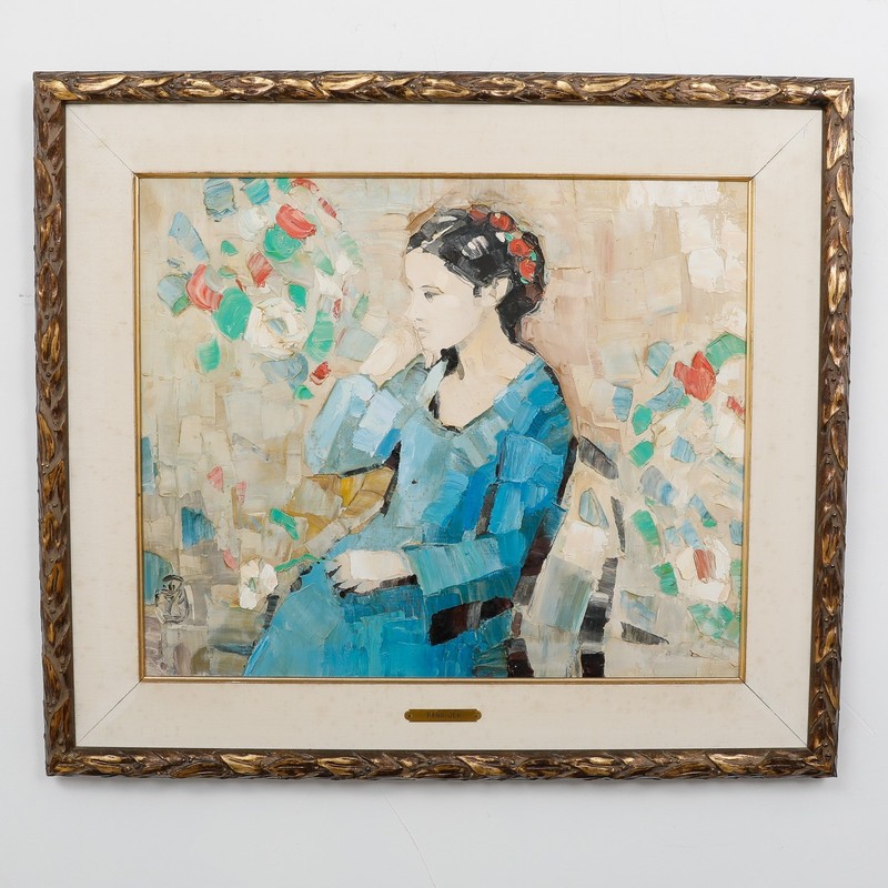 Signed Pang Jen Oil Painting Chinese American Artist Framed 27.5″ x 31.5″