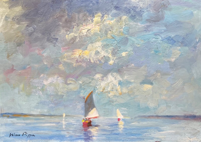 16 X 20 Artist Nino Pippa Original Painting Normandy Sailboats on the Seine COA