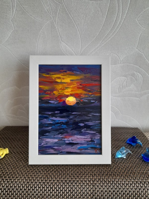 sunset at sea paintings, seascape original oil painting, sea wall art, home art