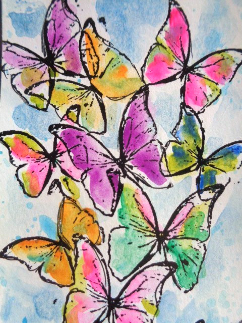 ACEO Colorful FLYING BUTTERFLIES Watercolor Painting ART