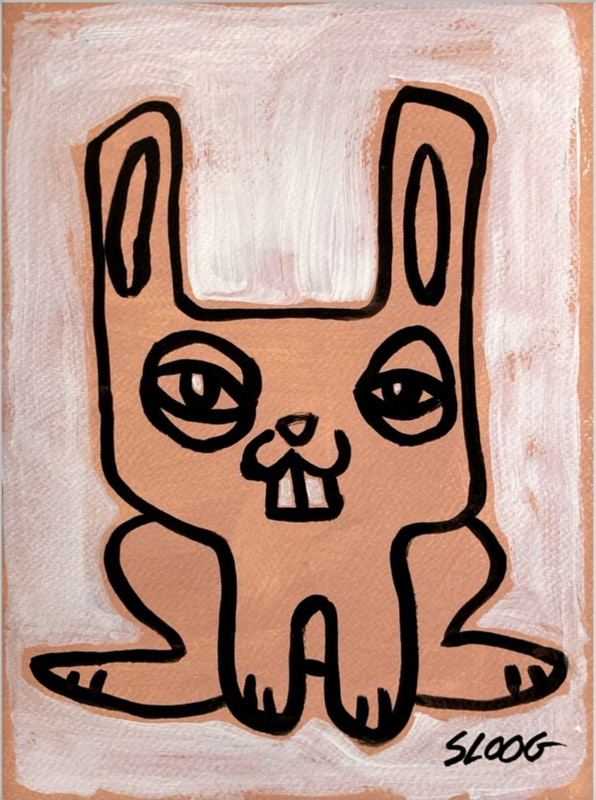 SLOOG Original Art Graffiti Style Cartoon Painting on Paper 9×12 Peachy Rabbit
