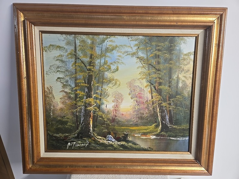 Original Art Oil Painting 16×20 Forest Stream Landscape By r. Turnay?