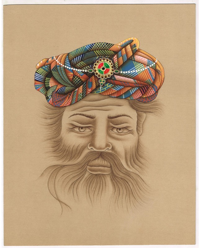 Rajasthani Art Painting Of Old Turban Man In Indian Style On Paper 11×14 Inches