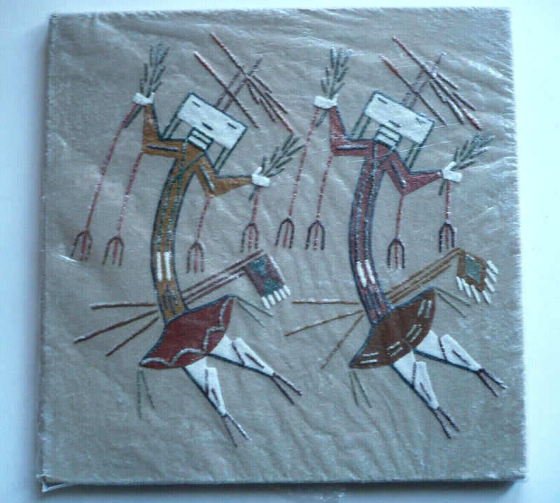 WATCHMAN, VINTAGE modern SAND PAINTING SANDPAINTING SAND ART TWO DANCING FIGURES