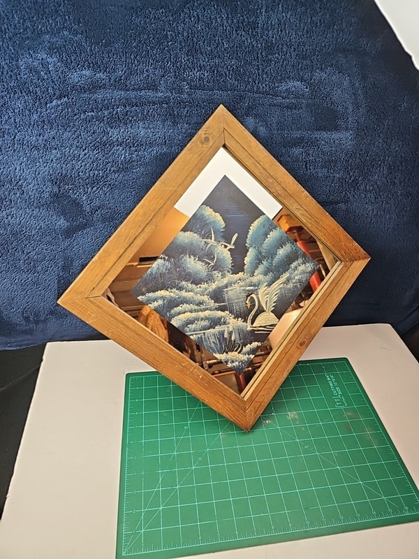 Tom Dunham Signed Painted VTG Mirror Framed Oil Painting Swan Lake Blue Water 86