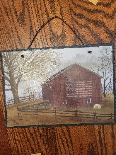 Billy Jacobs The Flag Barn Painted Slate Rustic Farm Scene Wall Art Farm House