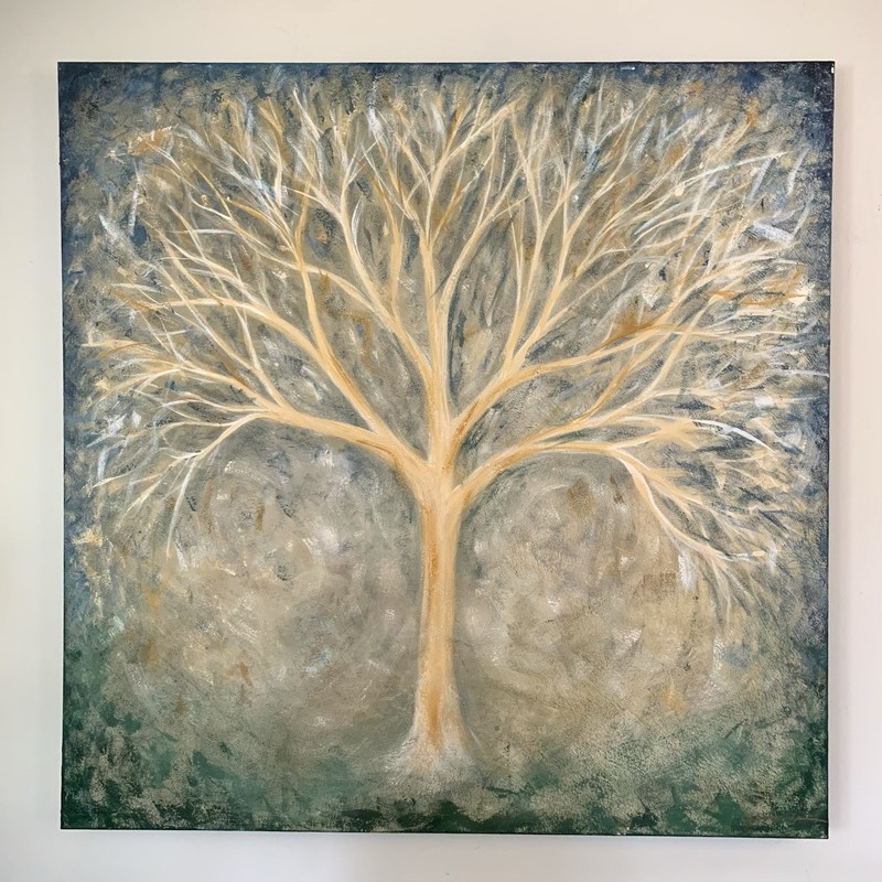 Large Original Textured Painting “Dream Tree” 48×48” Fine Art by Chip Ghigna