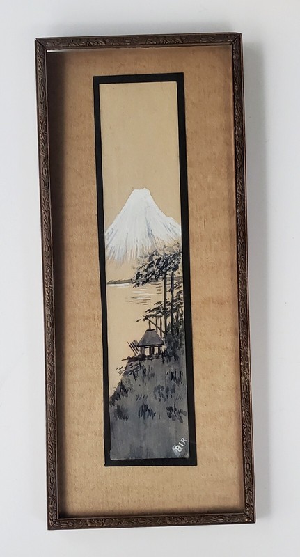 Vintage Original Arts and Crafts Mission Watercolor, Signed – Japonisme Mt. Fuji