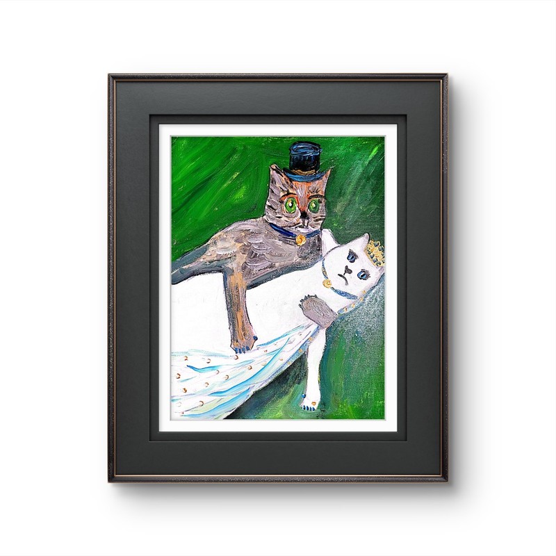 Married Cats In An Embrace Abstract Expressionist Original Painting Canvas 11×14