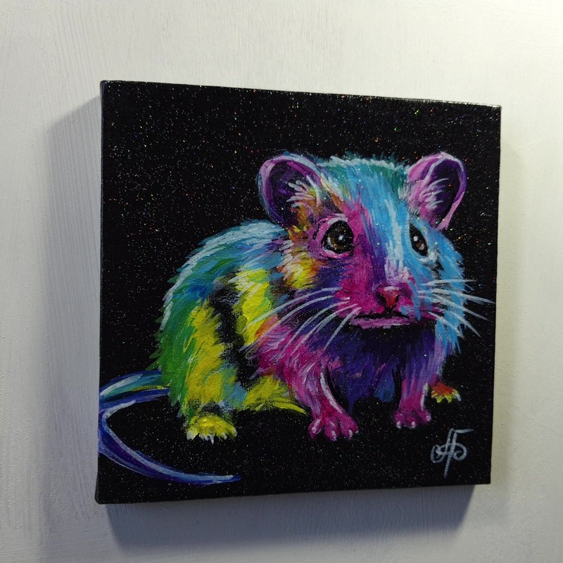 Colorful Mouse Original Acrylic Painting Animal Portrait Canvas Wall Art Decor gallery