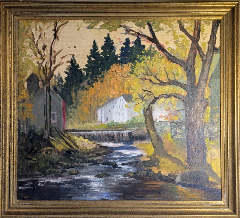 36″ Giovanni CASTANO (1896-78) Boston MILLS FALLS impressionist landscape mcm
