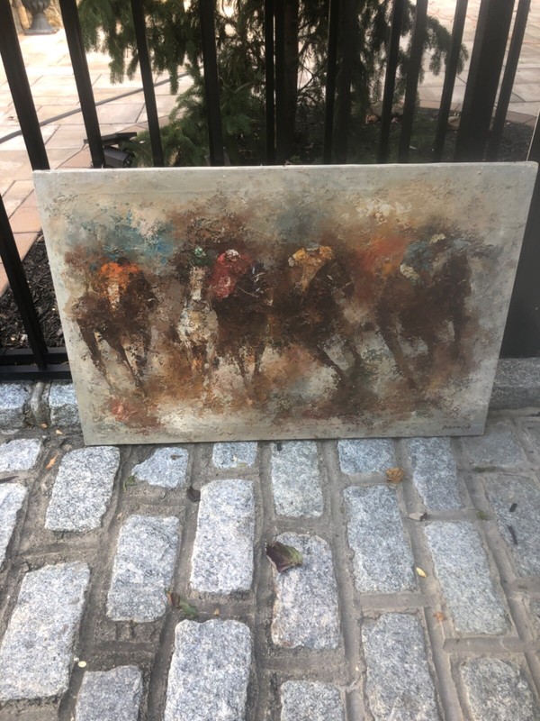 Edward Barton Horse Race Jockey Original Impasto Oil Painting Impressionism