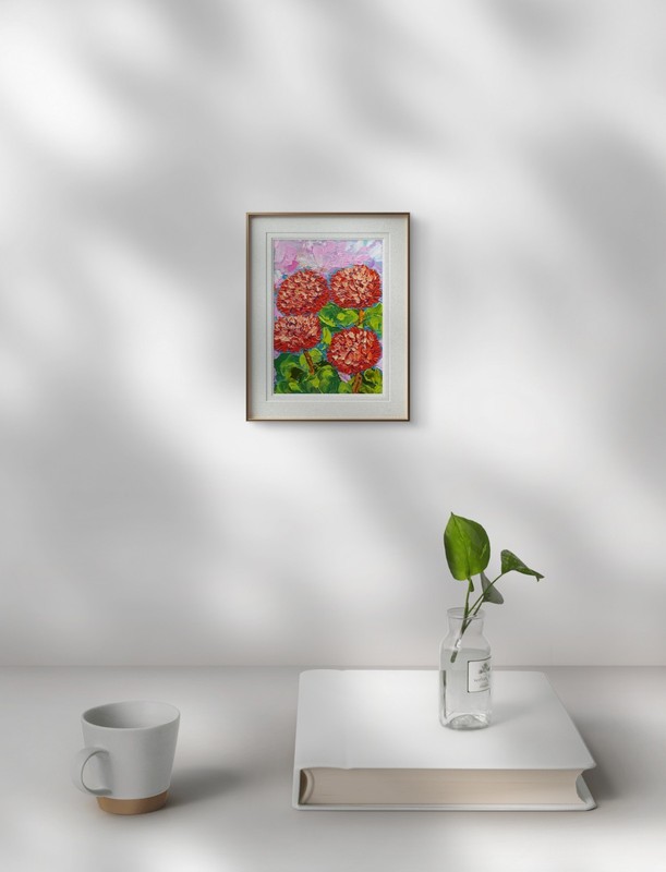 Geranium Original Painting 3D Flowers Art Decor Handmade Wall Art 7x5 in gallery