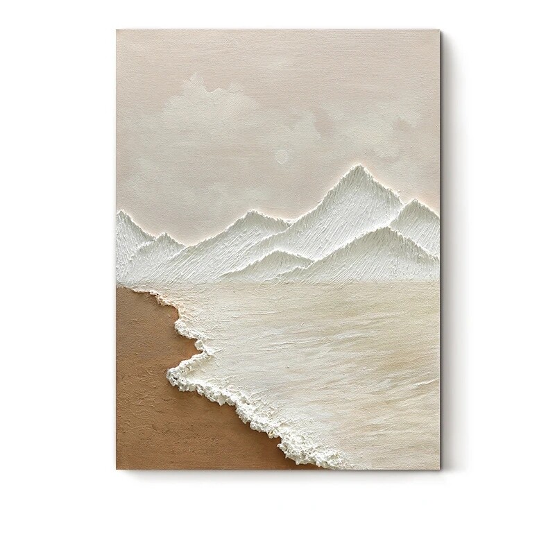 Hand-painted Acrylic Textured Sandstone Painting Ocean Waves Cream Wind